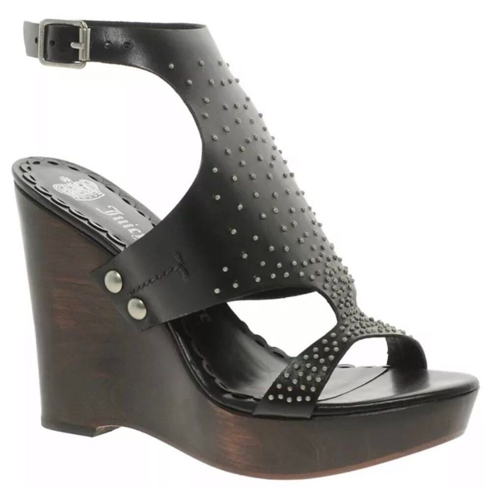 Juicy Couture Wanda Gray Studded Leather Wedge Heels